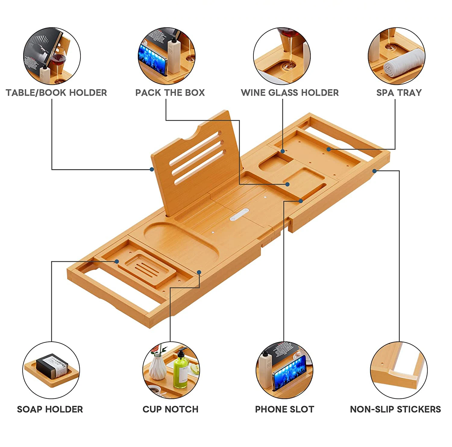 product premium expandable bathtub tray caddy designed for home and hotel use for couple bridal shower gifts-3