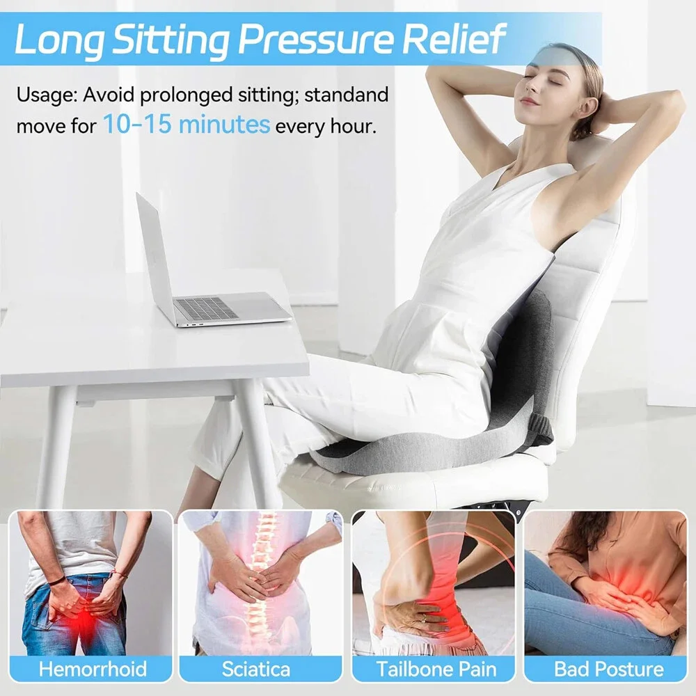 Memory Foam Seat Cushion Office Chair Cushion Sedentary Waist Protector with Posture Correcting Backrest for Children Adults