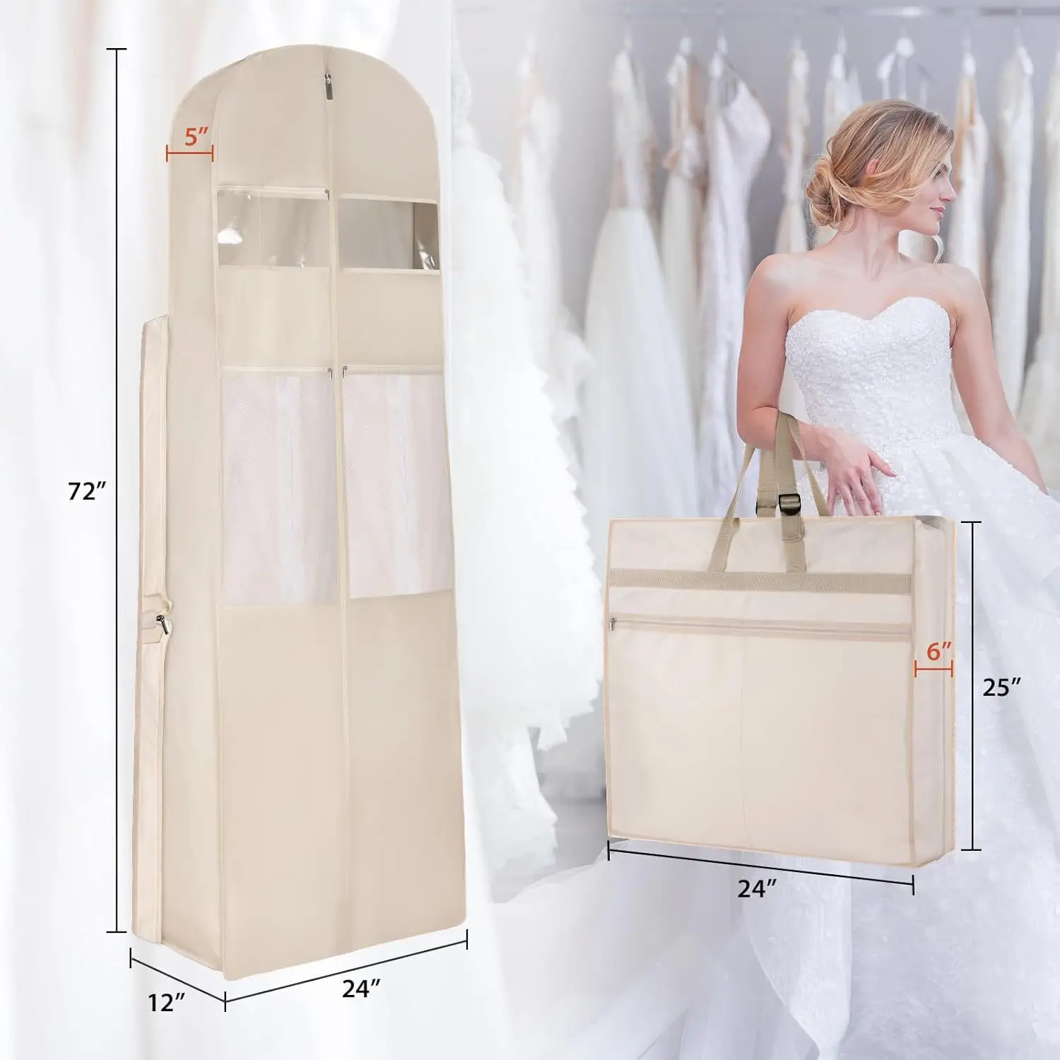 extra long dress bag Amazon.com | YOUR BAGS GARMENTUM Dress Bag for Gowns & Formal Dresses - 72" Extra Long Garment Bag for Hanging Clothes & Travel Women - Large Wedding Dress Garment Bags