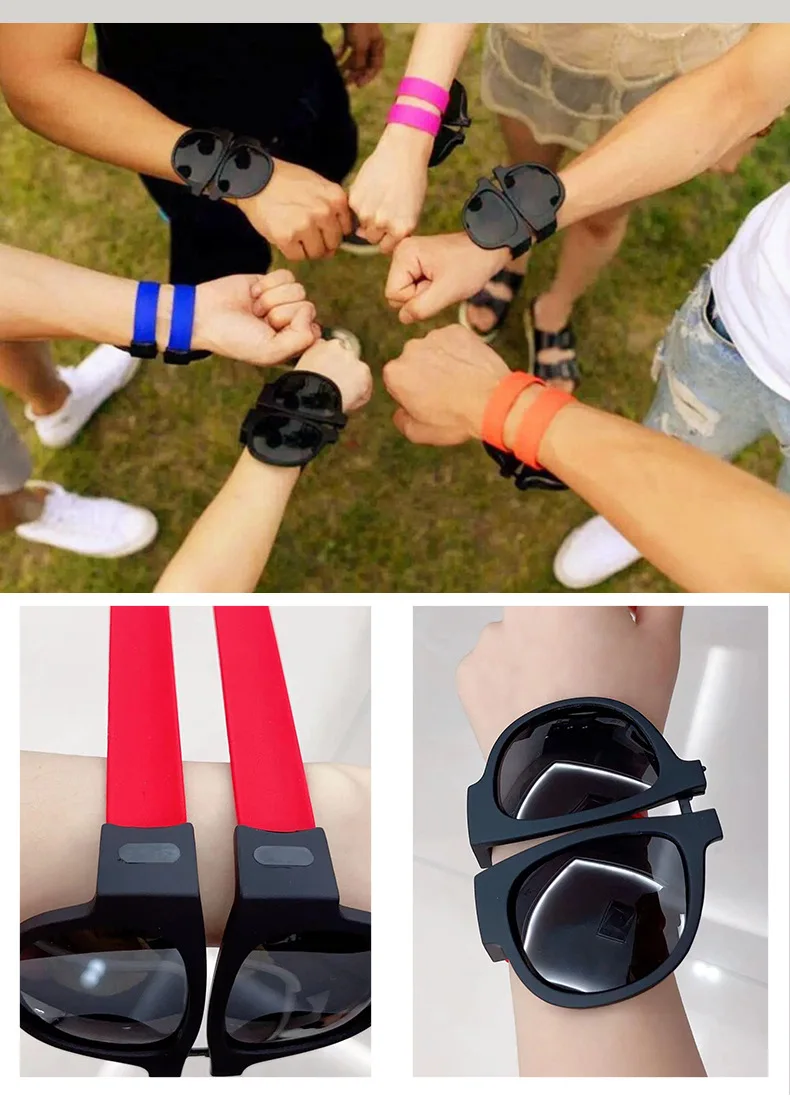 Slap on Custom Foldable Sunglasses 2021 Wristband Sun Glasses Snap Rolls Gafas De Sol Lentes De Sol Plegables Shades