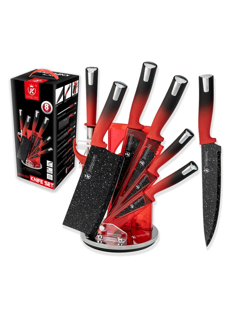 Kitchen King Ready For Ship red handle kitchen knife 8 pieces non stick cooking  set red color knife set with scissors