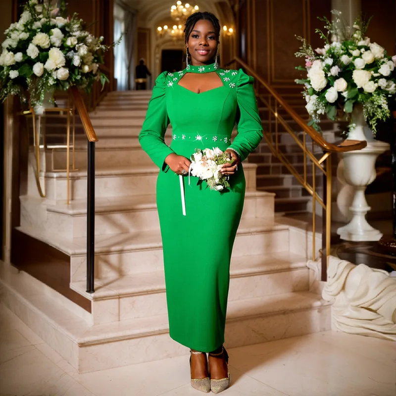 Wholesale elegant green dresses long bodycon dress long elegant dresses,3 Pieces
