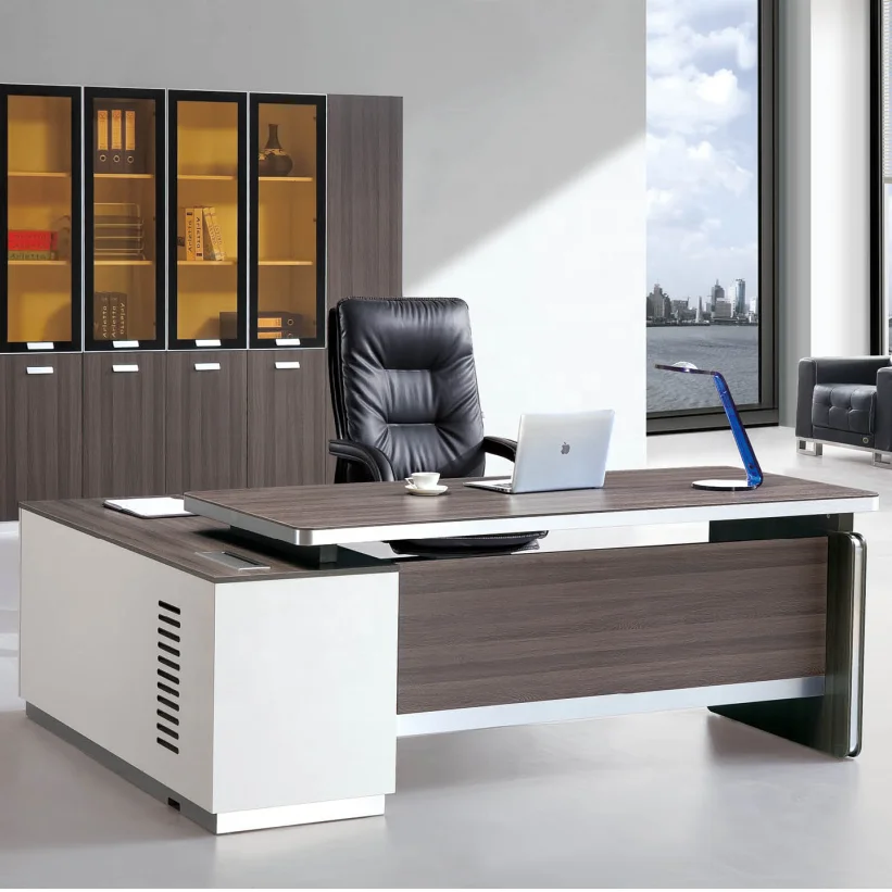 Guangdong Modern Design Office Desk L-Shape Boss Executive Desk Made of MDF for Home Workstations School