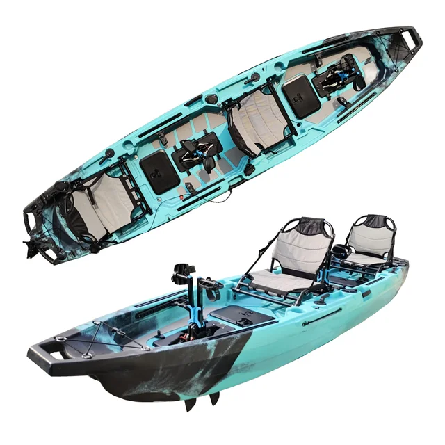 Pro angler professional HDPE 3.7M plastic double fishing kayak pedal kayak electric motor kayak with aluminum chair