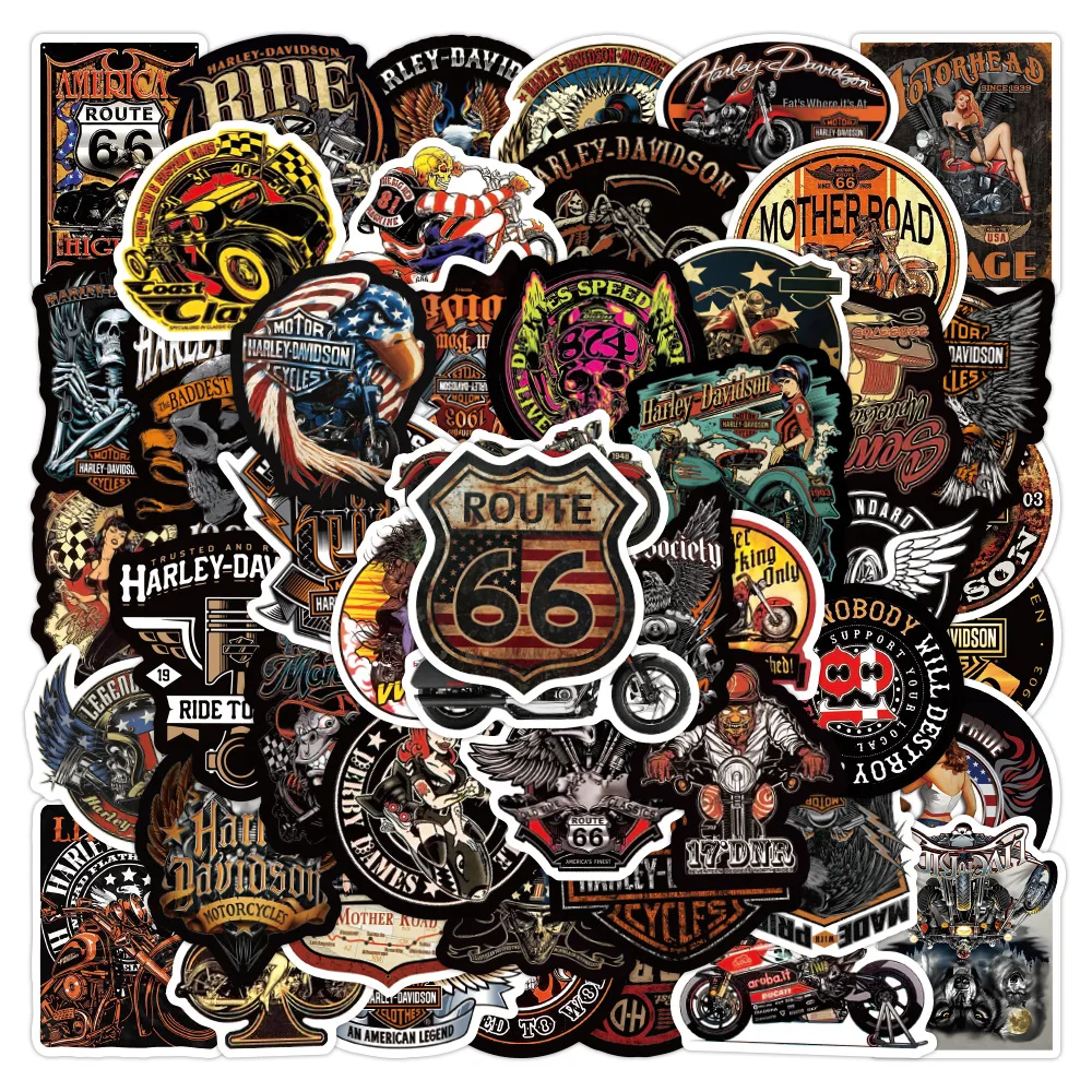 50PCS Retro Style Route 66 Sign Stickers Travel Guid for Helmet Motorcycle Body Decor