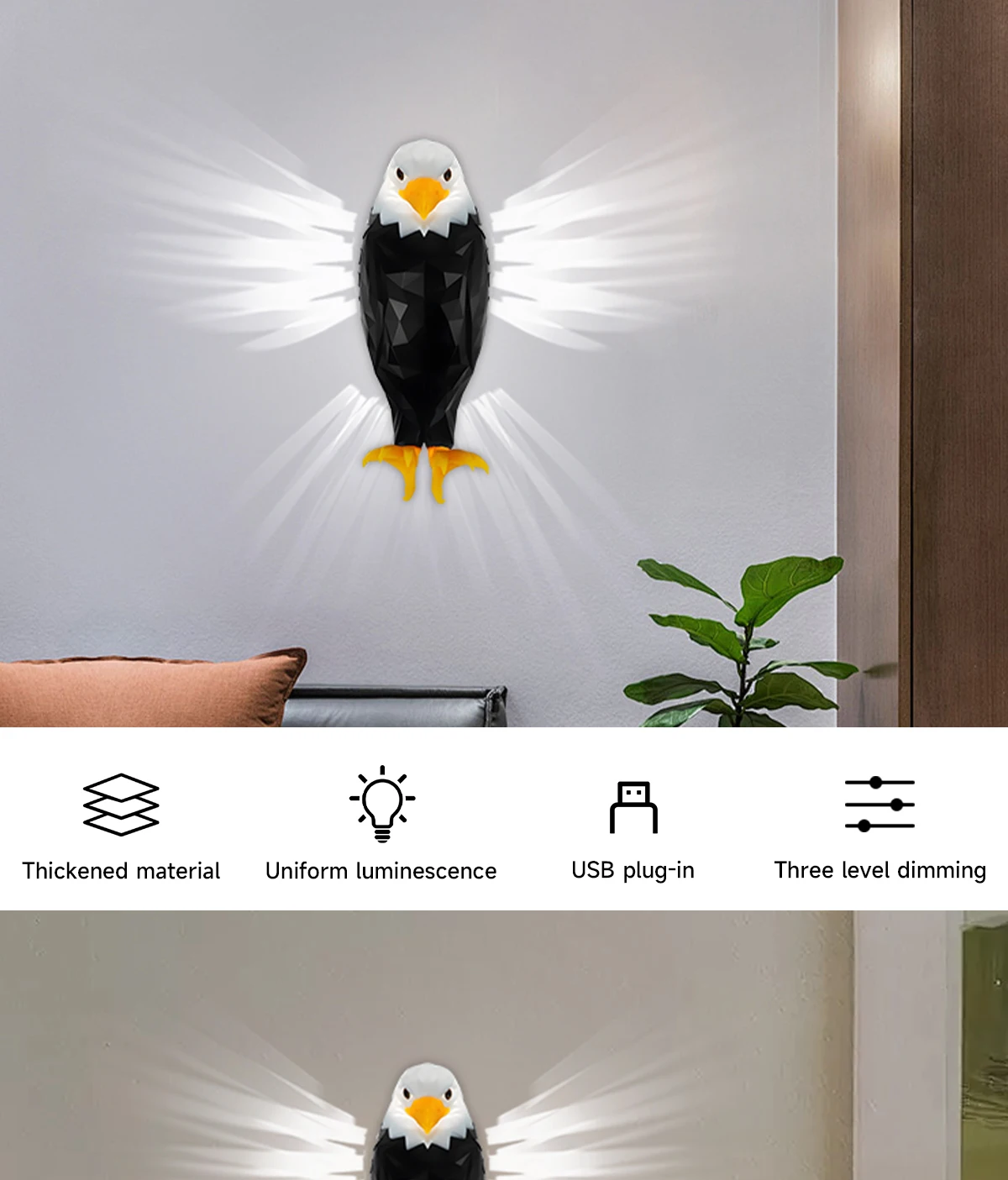 Eagle Wall Lamp Simple Animal Projection Lamp Magnetic Wall Hanging Personality Light Luxury Creative Home Night Light