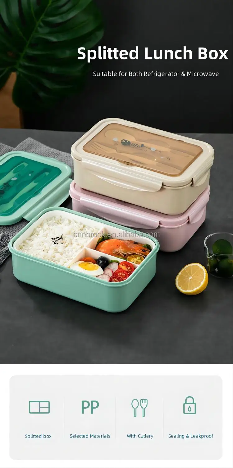 Double-layer 3-compartment Plastic Office School Lunch Container With ...