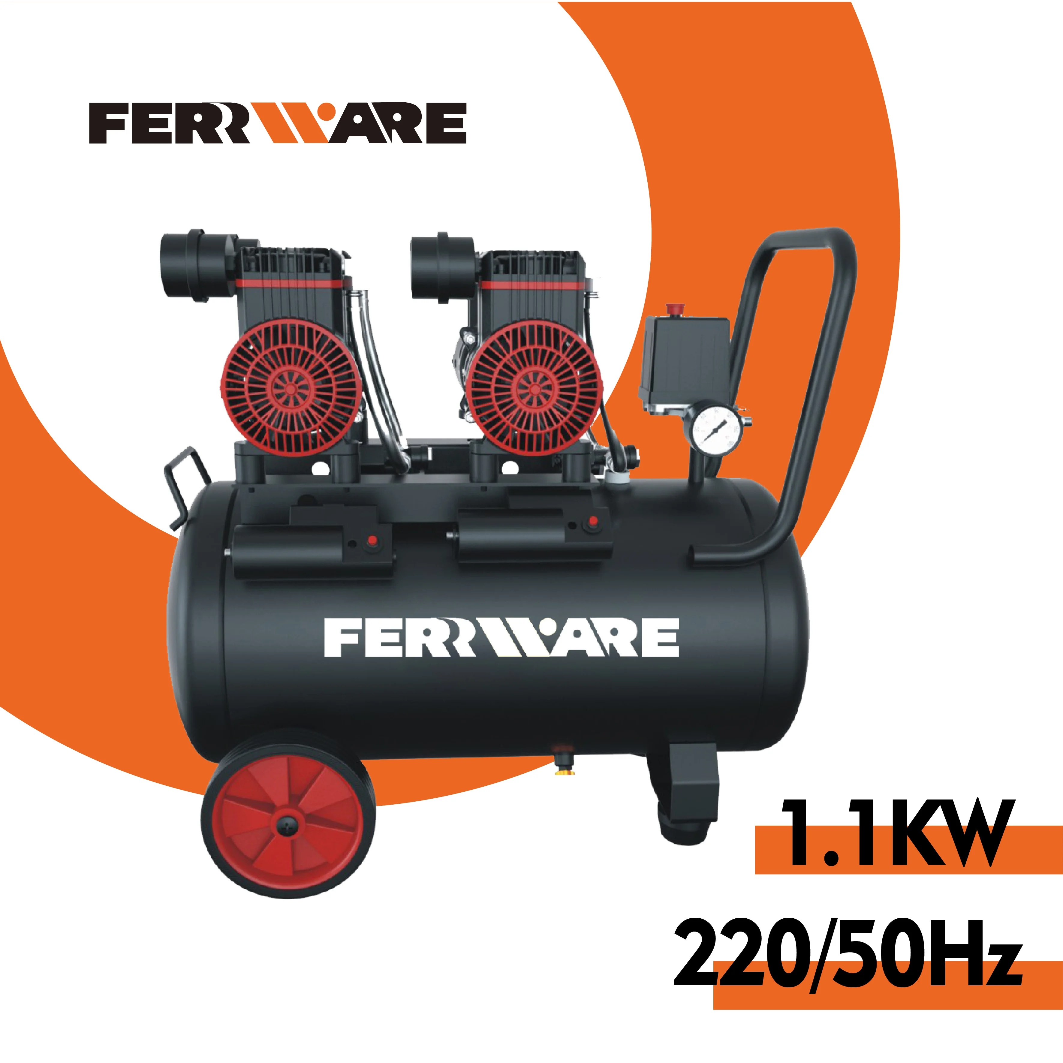 220v Oil Free 50l Air Compressors 1100w Industrial Double Cylinder Air