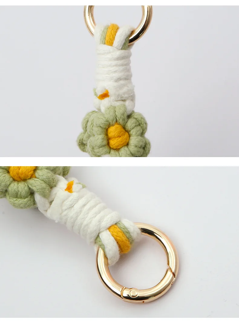 Boho Macrame Keychain With Daisy | Handmade Wristlet Keyring Holder | Adjustable Bracelet Lanyard For Women