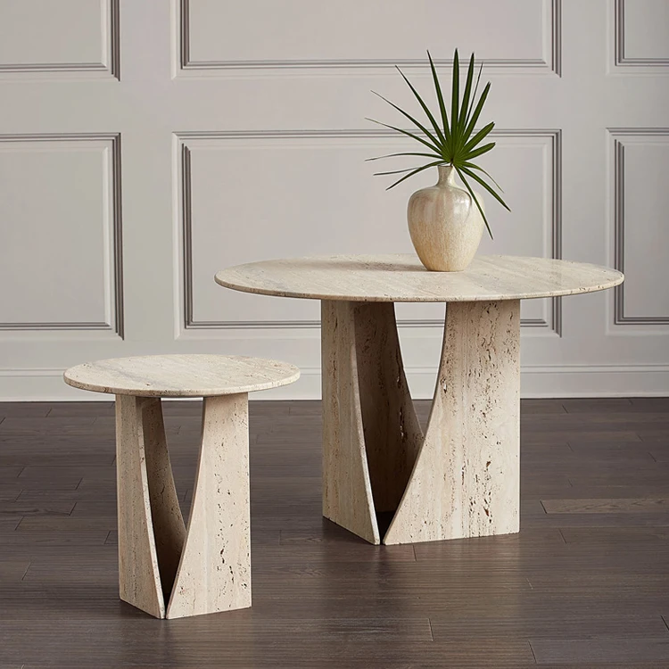 Travertine Stone Columns Tables Luxury Home Villa Hotel Roman Beige Marble Coffee Table Cafe Antique Tables