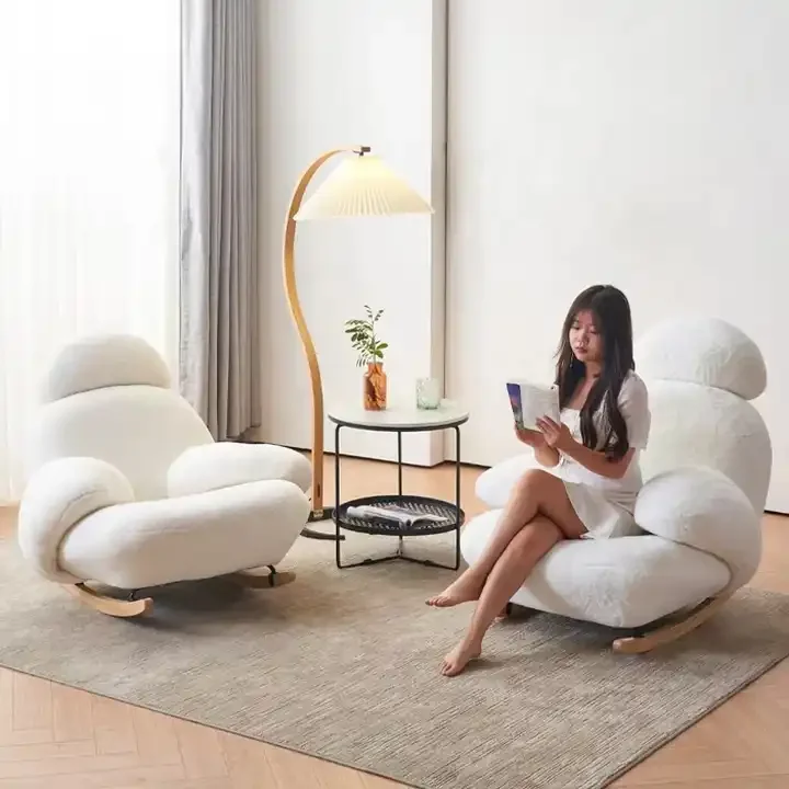 INS Popular Leisure  Human Shape Fabric  White Fur Fabric Swing Lounge Chair Rocking Chair Single Chair