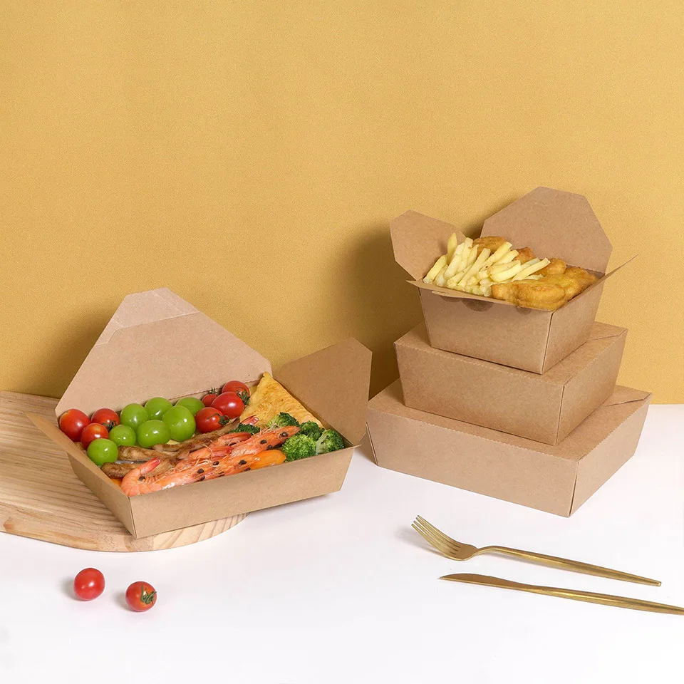 Biodegradable Take Away Packaging Kraft Paper Folding Lunch Box ...