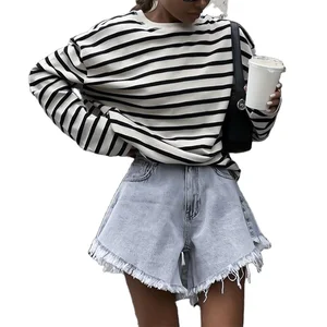 Customize Women Vintage Contrast Stripe Long Sleeve Sweatshirt