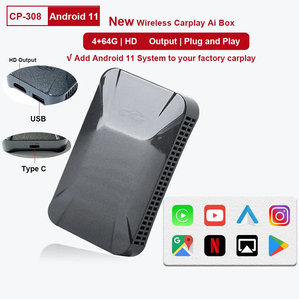 Cp-308 Carplay Interface Box For Universal Car Wireless Carplay Android  Auto 4+64g/128g - Buy Carplay Android Smart Box,Usb Connection,Original Car 