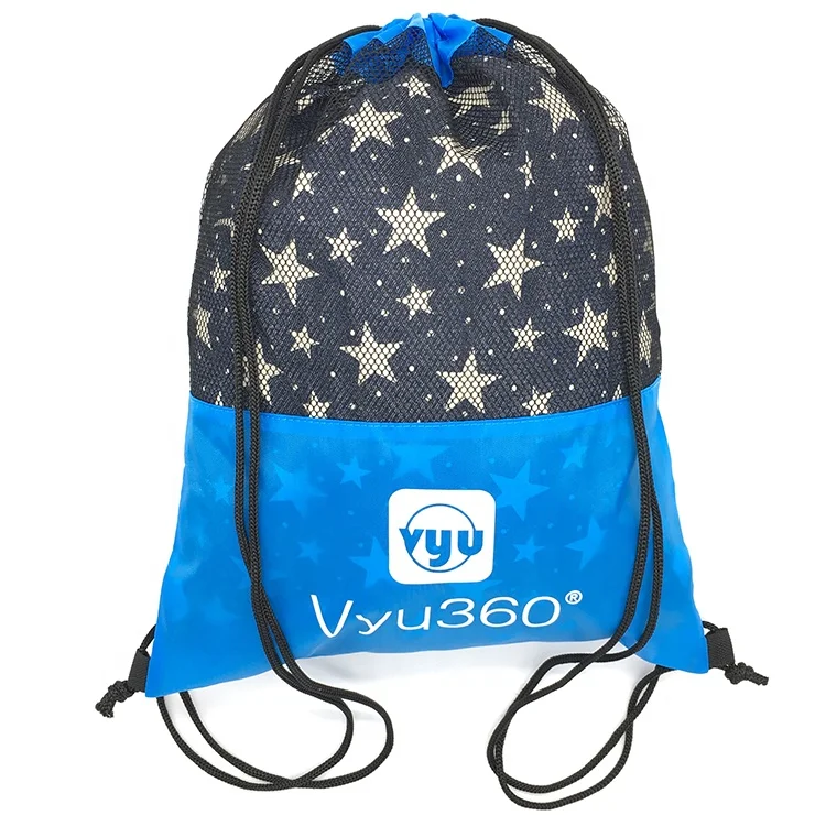210d Polyester Drawstring Backpack Shoe Bag With Clear Mesh Window Bag