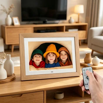 10.1 Digital Picture Frame Remote Control 1280 800 IPS Full View Ultra Clear Screen Removable Wooden Frame Share Photos detail image
