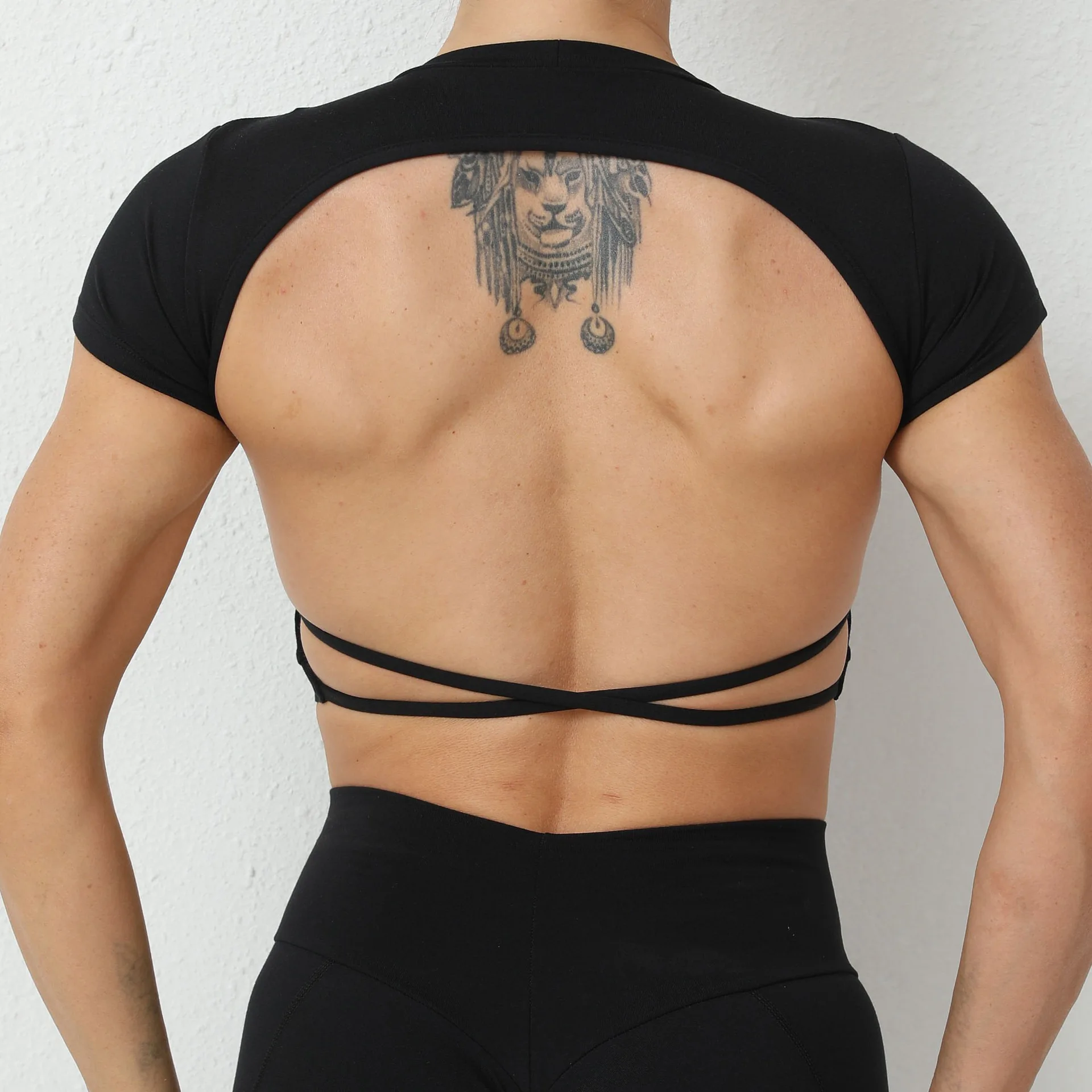 Fitness Open Back Tank Woman Summer Backless Running Bra Gym Outdoor Sport Quick Dry Crop De Trend New Short Sleeve Yoga Top manufacture