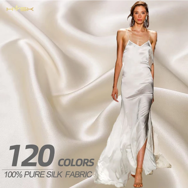 white soft bridal organic natural vintage wedding meter textile tussah luxury charmeuse 100% pure silk satin fabric for women