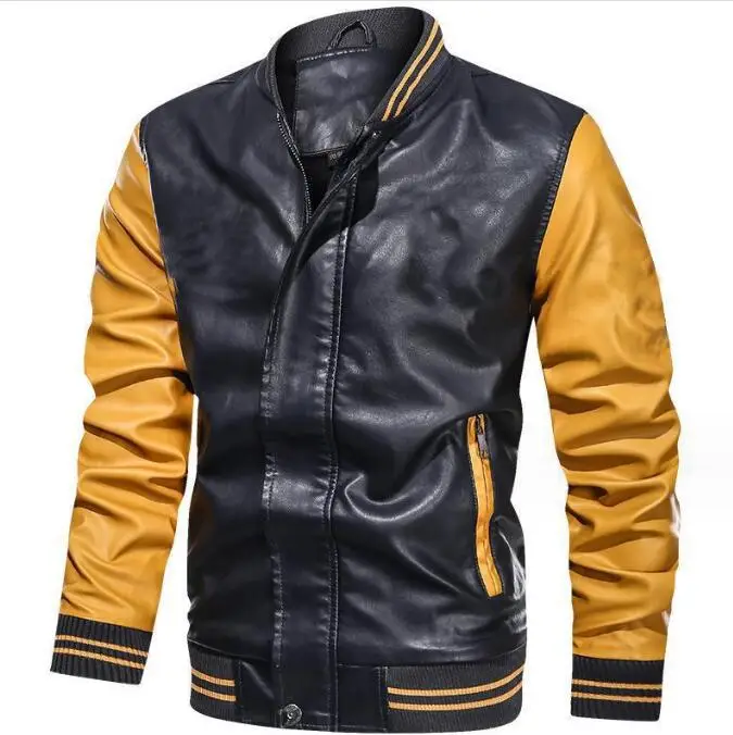 Autumn Winter Slim Fit Coat Red Black Patchwork Motorcycle Waterproof Pu Leather Jacket For Men_voghion.com