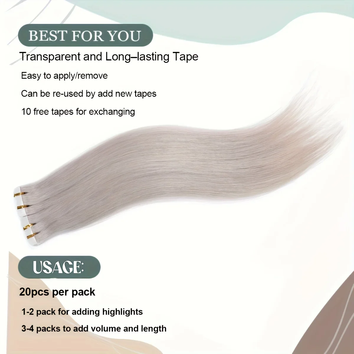 Silver Gray Tape Extensions Remy Human Hair Seamless Skin Weft_voghion.com