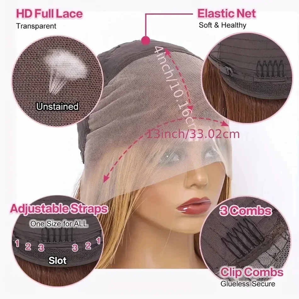 Kurze Bob-Perücken, peruanisches Remy-Menschenhaar, Highlight-Bob-Perücken, Frontal-Spitzenperücke für Frauen, täglich, 100 % Echthaar_voghion.com