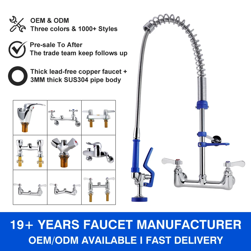 Commercial Hotel Restaurant Application Faucet Sink Taps Wall Mounted Pre Rinse Water 304 Steel Stainless+Brass Kitchen Faucets factory