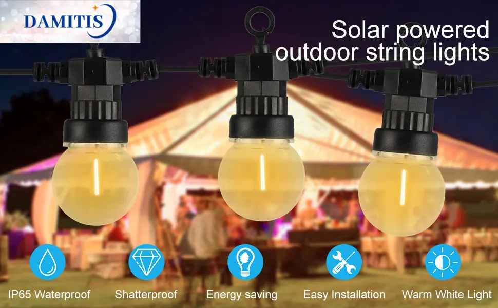 G50 Globe Led Outdoor Garden String Lights Solar Powered Waterproof With Ip67 Rating Hanging 3250