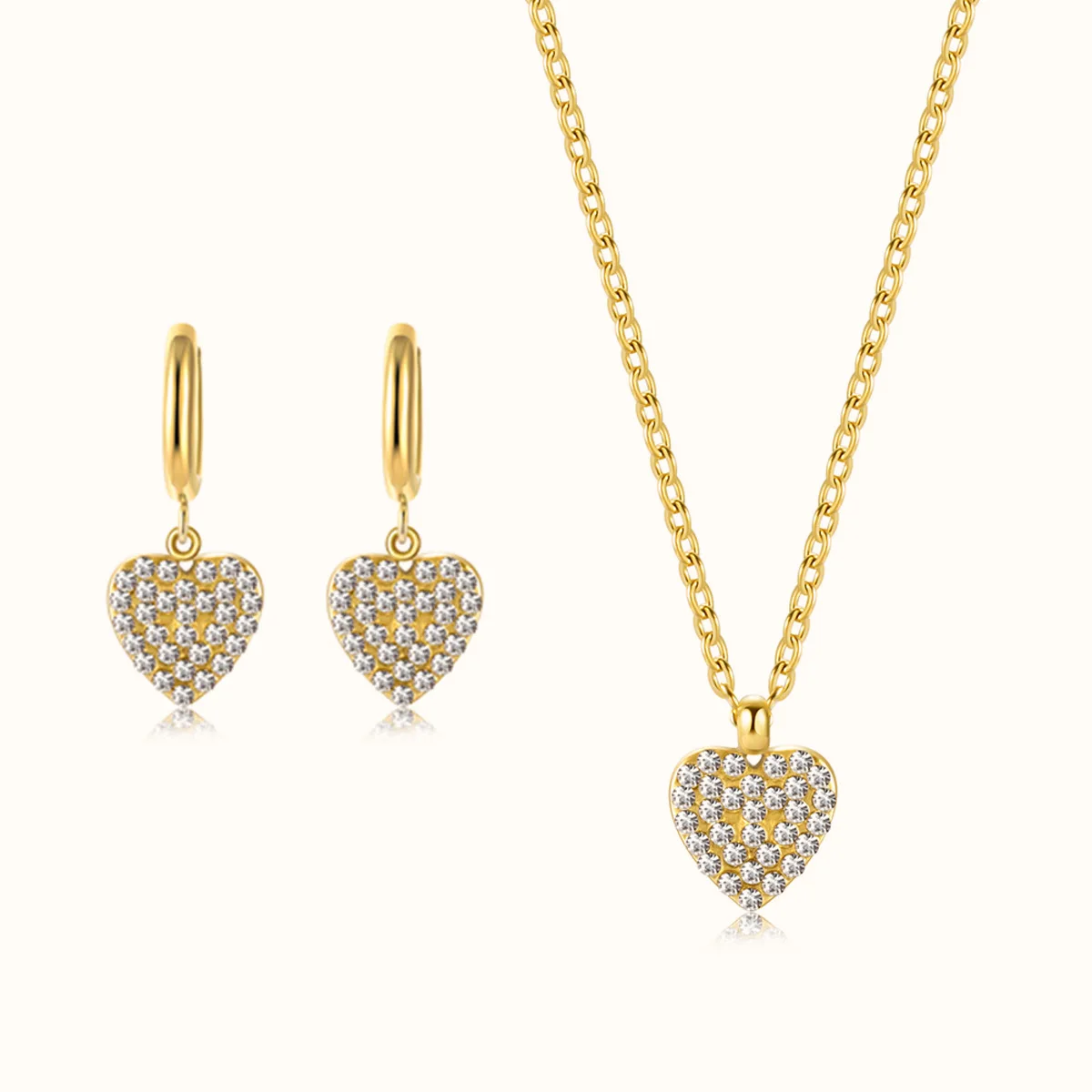 14k Gold Plated Zircon Earrings & Necklace Set