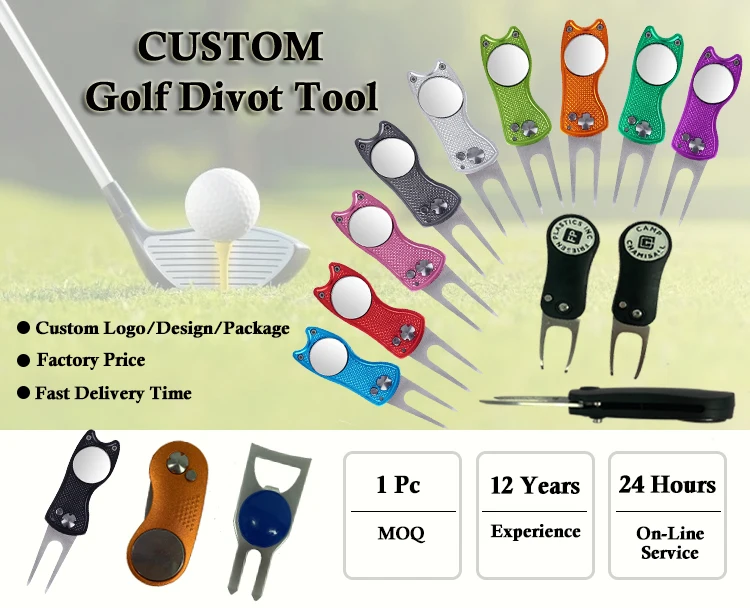 Oem Foldable Metal Pitch Fork Divot Tool With Golf Ball Markers