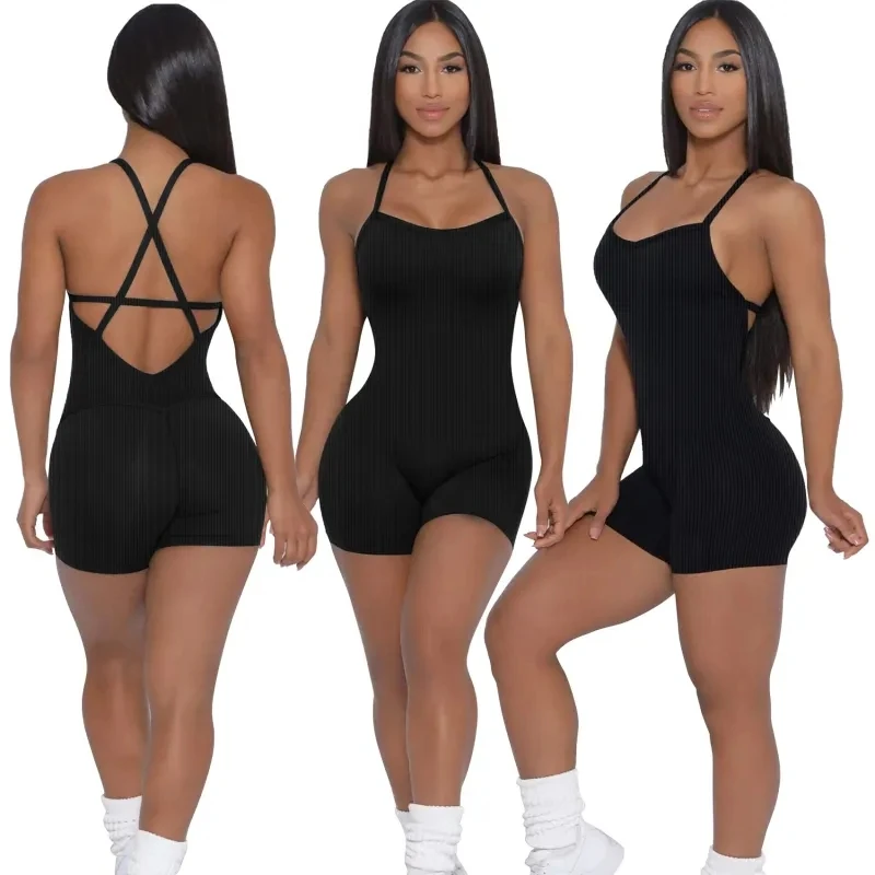 Women Yoga Backless Jumpsuit Workout Catsuit Bodysuit Sleeveless Gym Bodycon Romper Sportswear