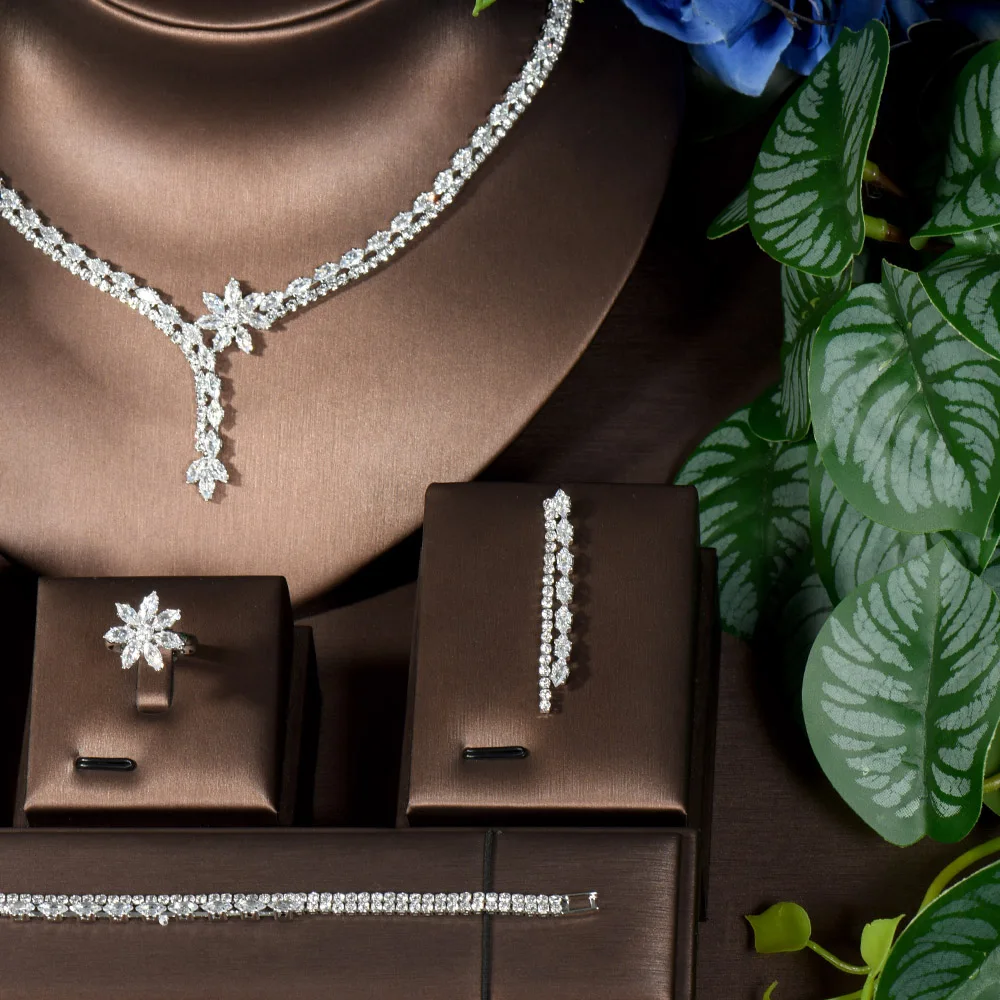 TACKAROR Bridal Jewelry Set - 4-Piece Copper Set With Multicolor Cubic Zirconia (Necklace, Bracelet, Earrings, Ring)