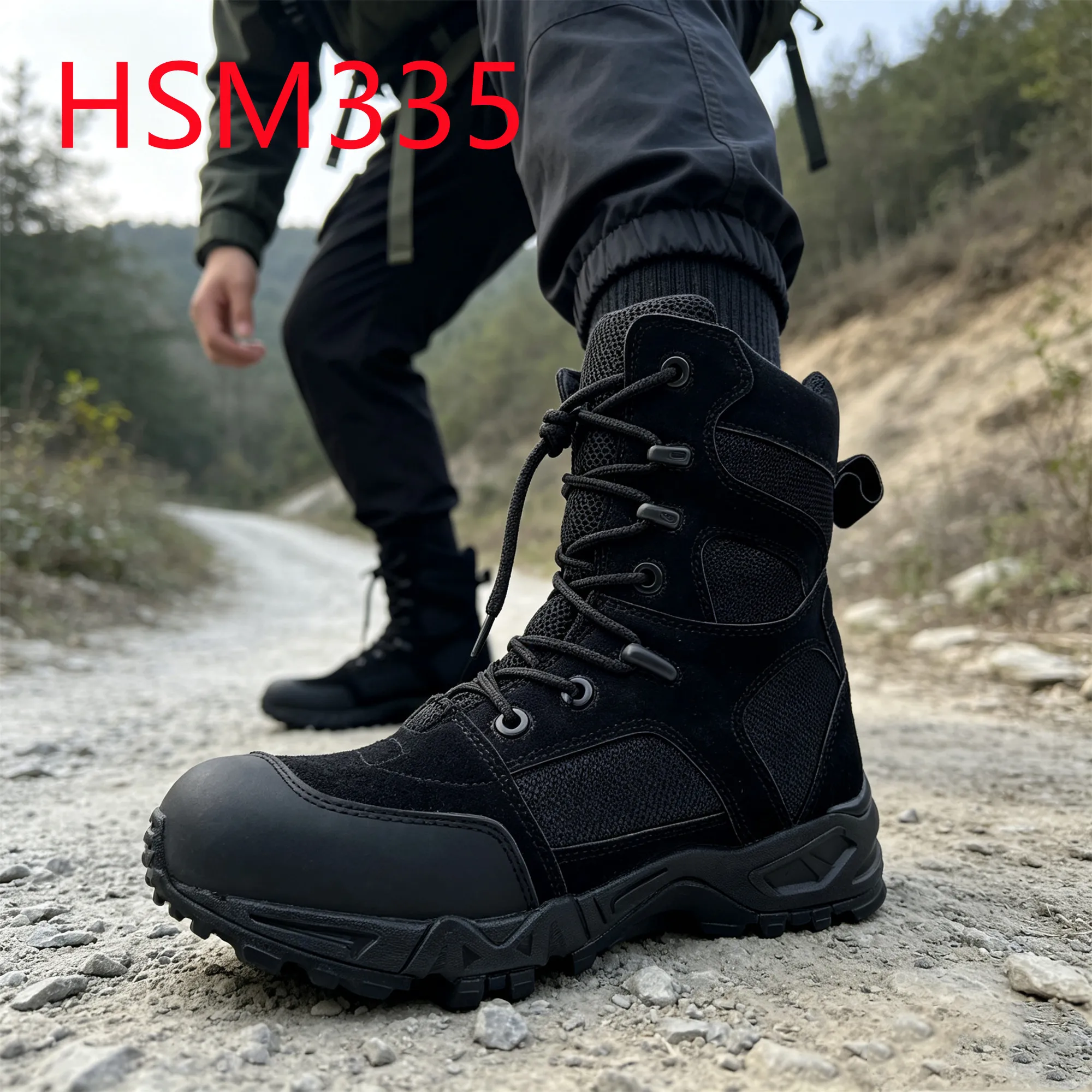 HY,Absorb Impact PU+rubber Sole Ankle-supporting Tactical Boots Forest Hiking Anti-Chill Hua Singh Mens Combat Boots HSM335