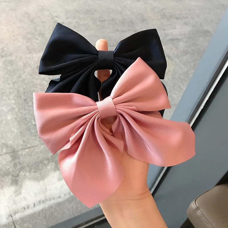 Pink Hair Bow Large Satin French Bow Hairpins Butterfly Barrettes for Women  Girls Solid Long Big Bow Hair Clip Hairgrip