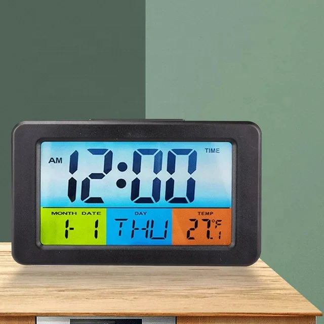 Newest Smart Electronic Gadgets Desktop LCD Calender Digital Alarm Clock With Temperature and Humidity Monitor