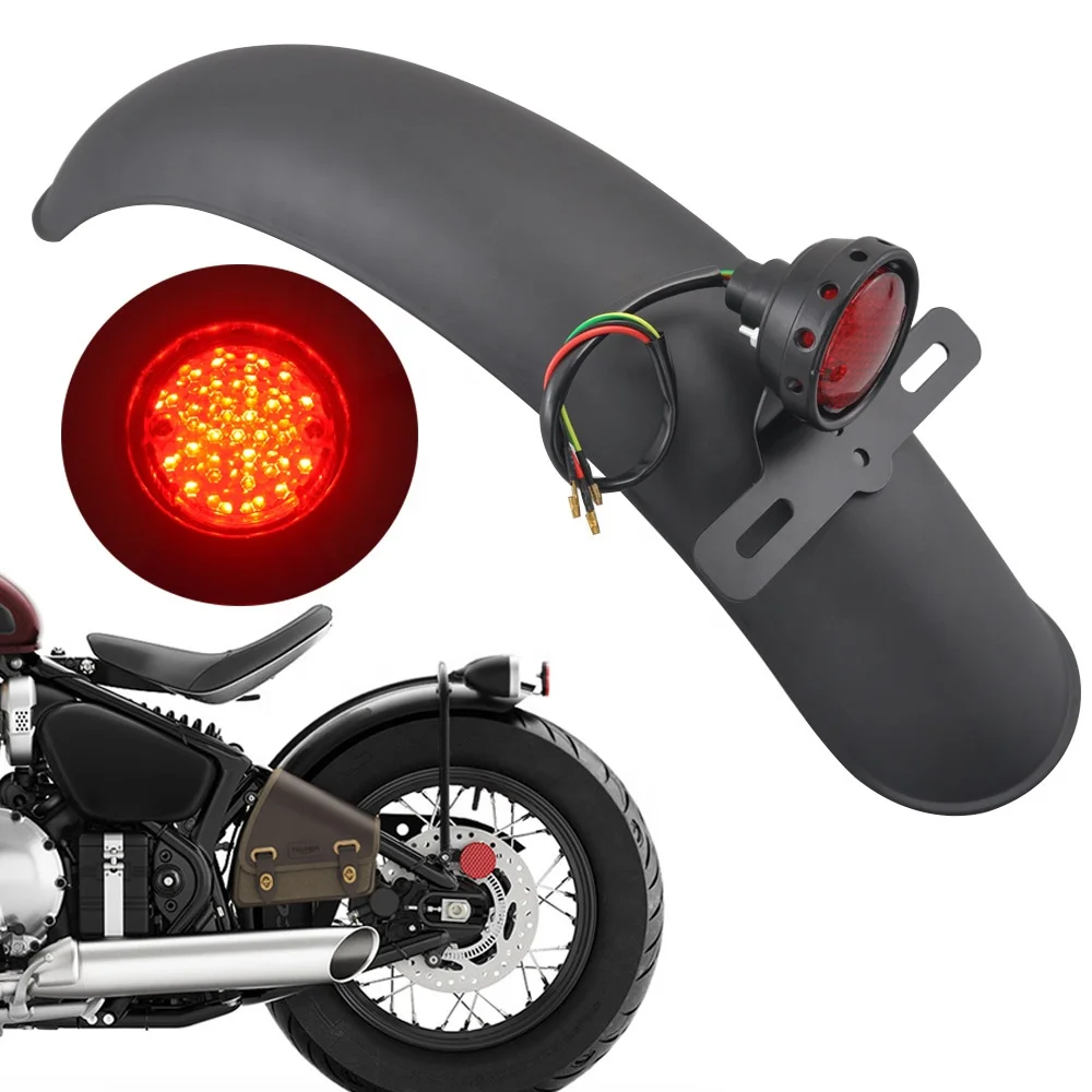 Black Motorcycle Taillight Brake Lamp w/License Plate Bracket For Harley Bobber 