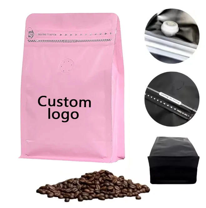 Custom 100g 150g 250g 500g 1kg Pla Biodegradable Side Gusset Flat Bottom Beans Packaging Compostable Coffee Bag With Valve