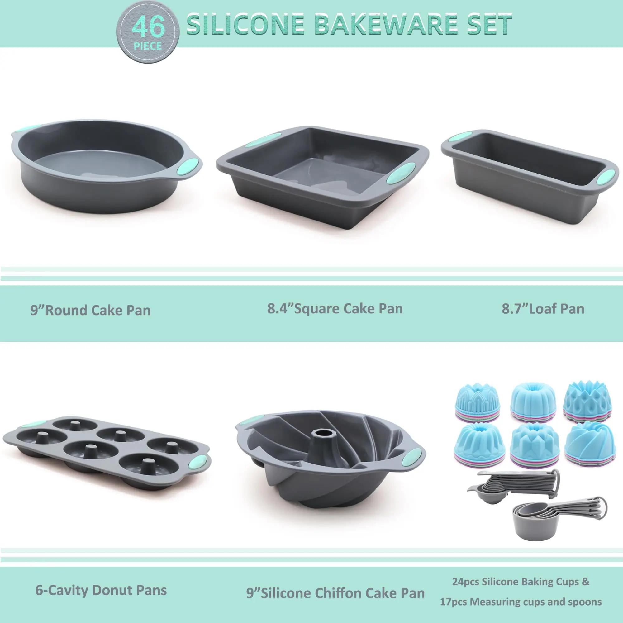 46-Piece Oven Safe Non-Stick Silicone Bakeware Set Kitchen Baking