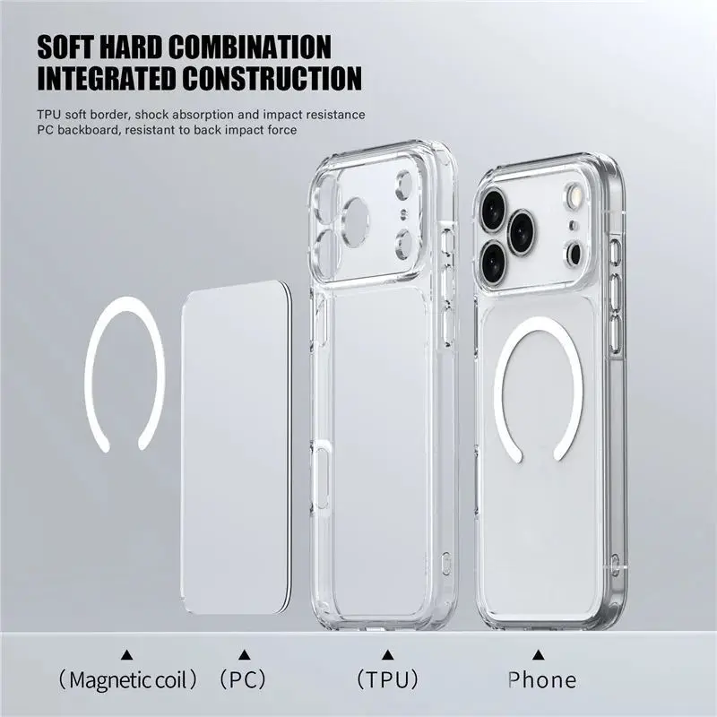 product luxury clear shockproof magnetic mobile phone case for iphone 17 air  17 pro max wireless charging shockproof hard back cover-3