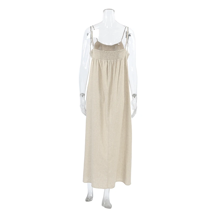 QINSI Casual Women Night Dress Sexy Sleeveless Nightgowns Backless  Nightwear Ankle Length Dress Viscose Linen Women's Nightgown
