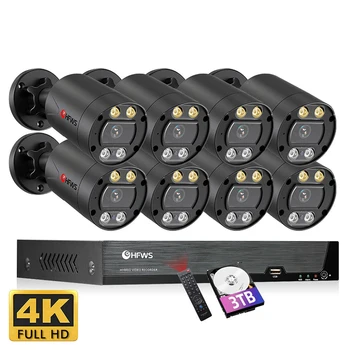 Full HD 4k 8mp Cctv System 8ch Outdoor Waterproof POE Camera Nvr Kit Cctv Outdoor Video surveillance Security Camera System Nvr