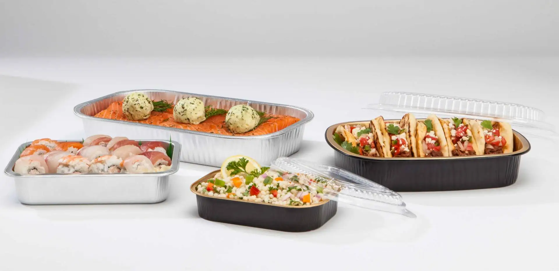 Smooth wall gold disposable tin foil tray turkey baking pans aluminium foil food container with plastic/heat seal lid