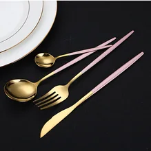 Y1210-1 Portugal design ss cutlery 4pcs set with chopstick 18/8 stainless steel flatware PVD coating gold color and black handle