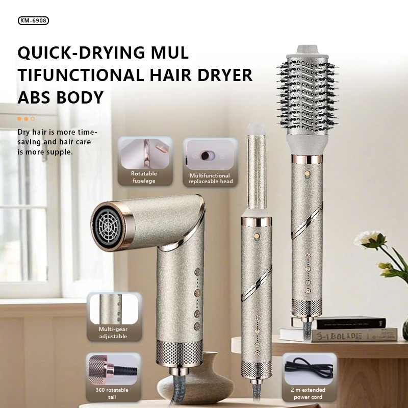 Kemei KM-6908 Professional 1600w One Step Hair Styler in Hot Air Brush  Curler Hair Dryer Brush Set Salon