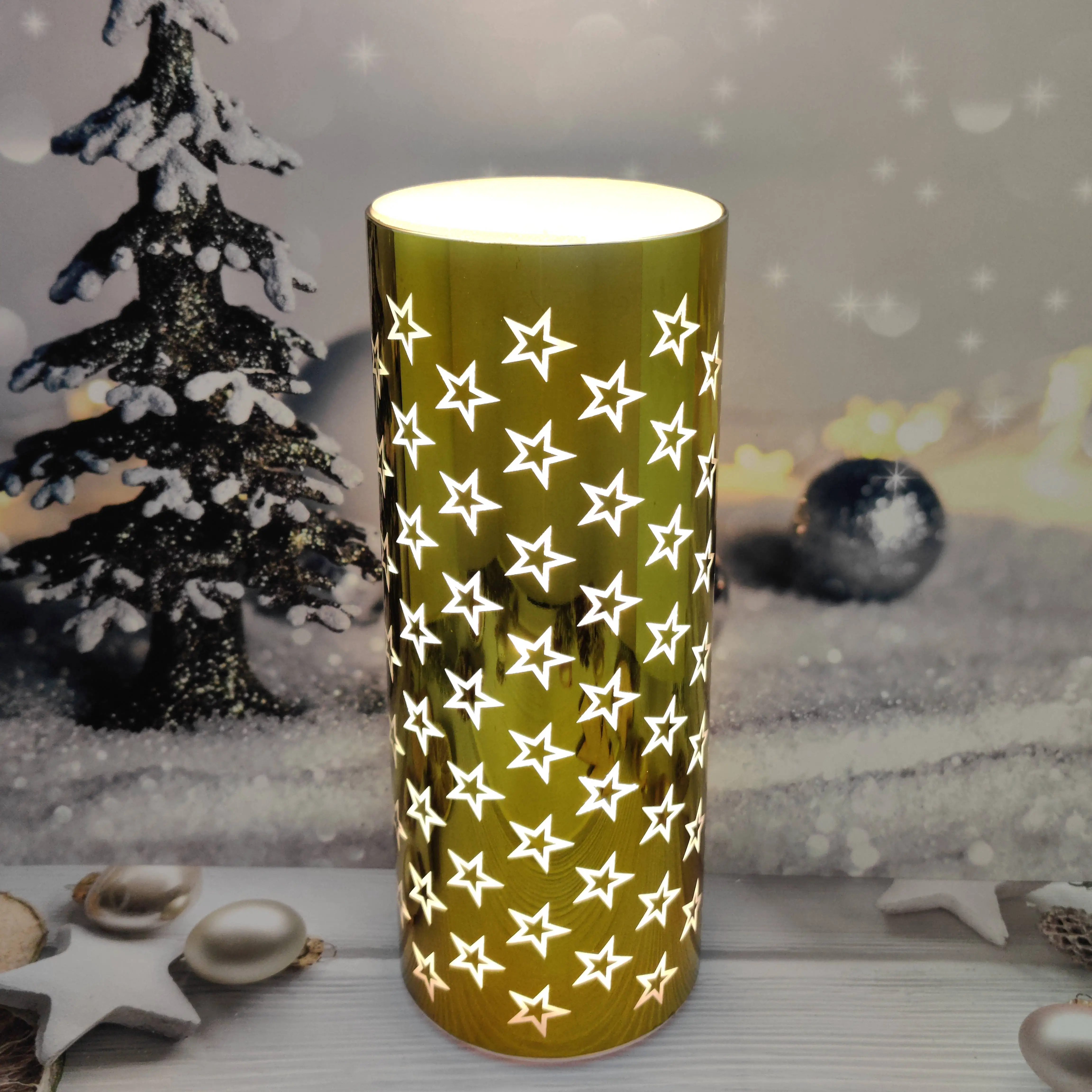 Battery operated led light up glass Christmas cylinder hurricane table decoration setting ideas manufacture