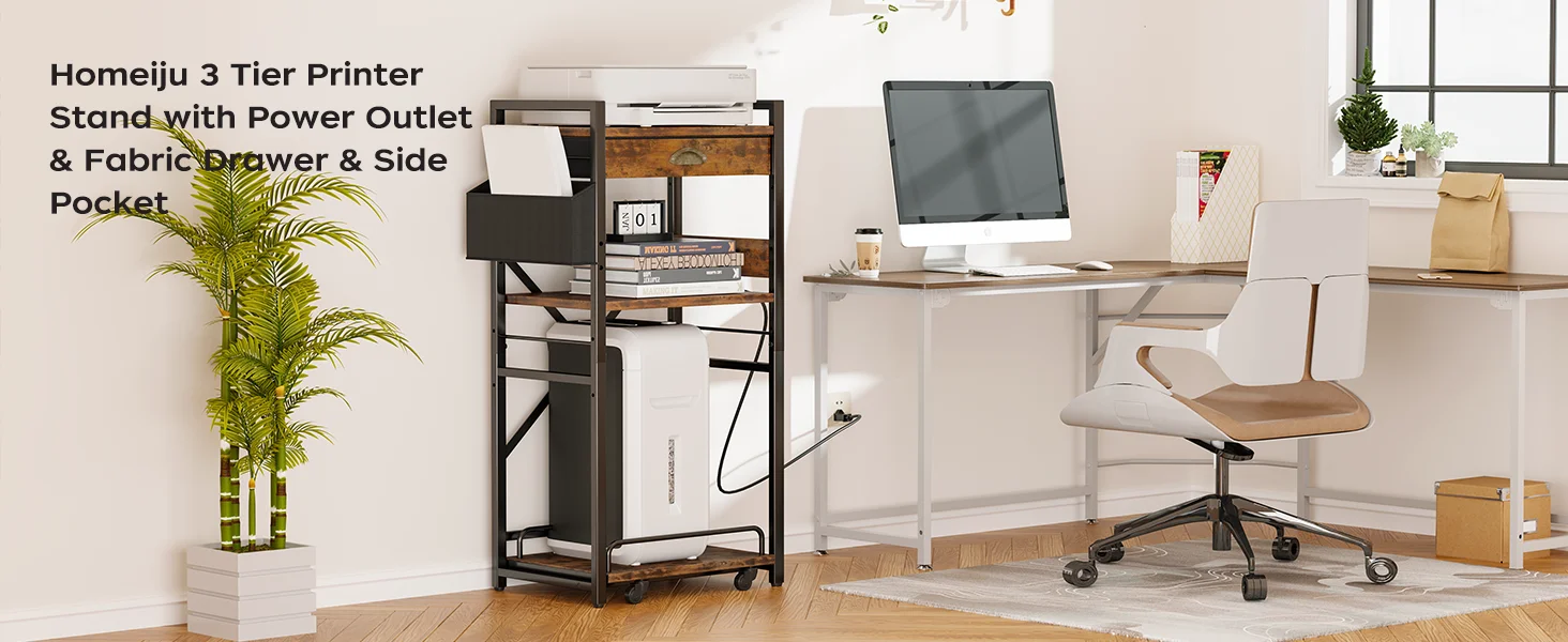 product home office fax machine scanner files adjustable storage shelf rack 3 tier movable printer stand with wheels-2