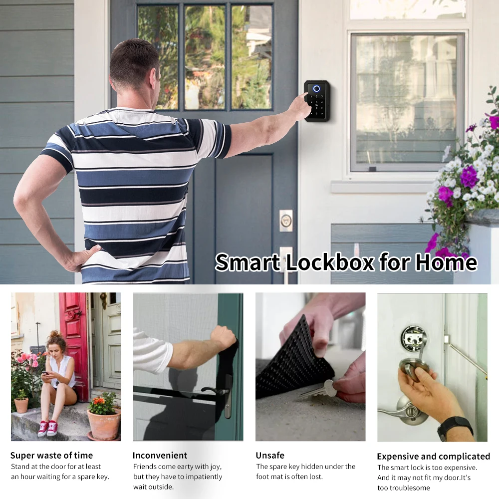 Smartek New Arrival Waterproof Smart Key Box for Key Storage App Fingerprint Code Combination Key Holder