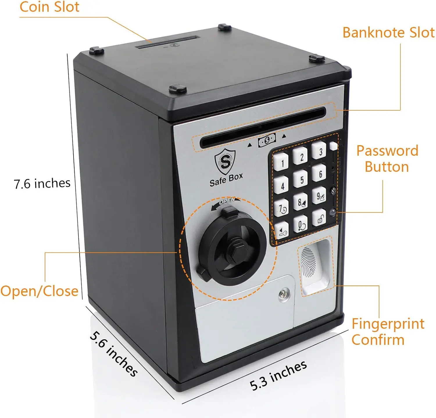 Mini ATM Savings Bank for Real Money, Electronic Voice Piggy Banks, Fingerprint Password, Kids Safe Box, Cool Stuff Gift
