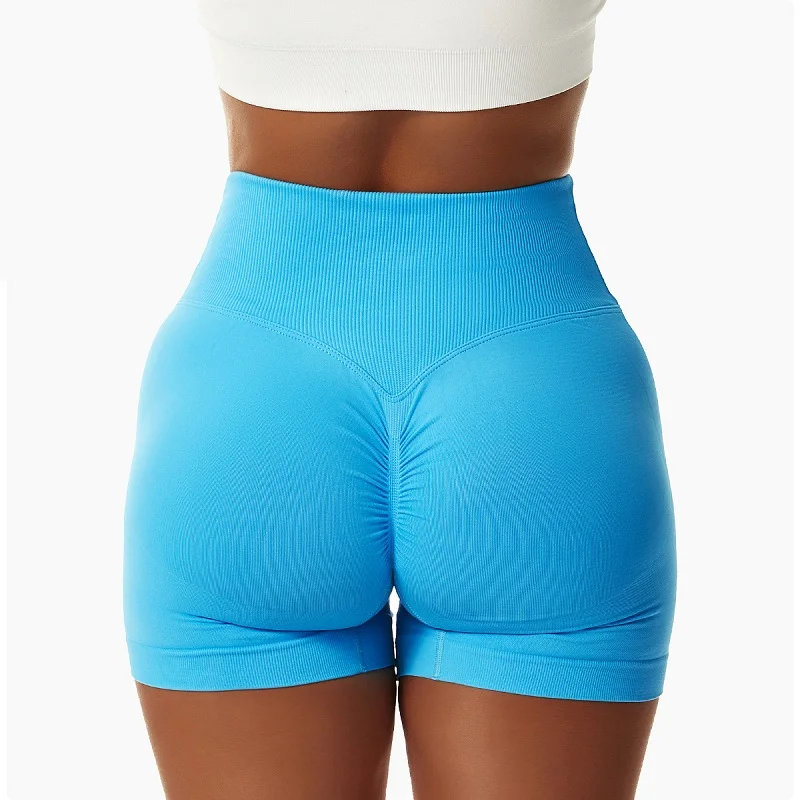 Women's High Waist Striped Yoga Shorts Seamless Spandex/Nylon Quick Dry Sweat-Wicking Scrunch Butt Legging