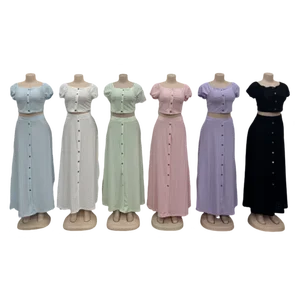 Wholesale Summer Women's Lace Cutout Suit Knit Short Sleeve Top and High Waist Skirt Suit