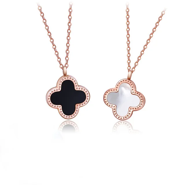 Hot selling Four Leaf Clover pendant double-sided Rose gold Alloy charm necklace women fine fashion jewelry necklaces